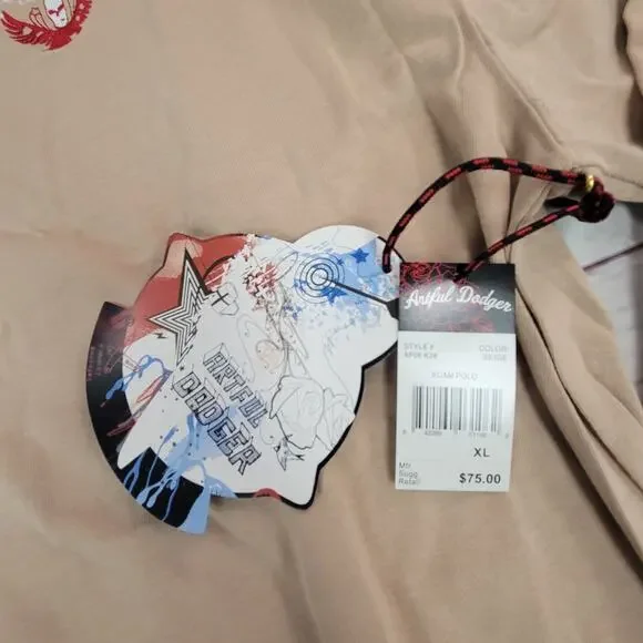 Vintage Artful Dodger Polo Shirt Mens XL Brown Graphic Skull Long Sleeve NWT - Picture 7 of 7